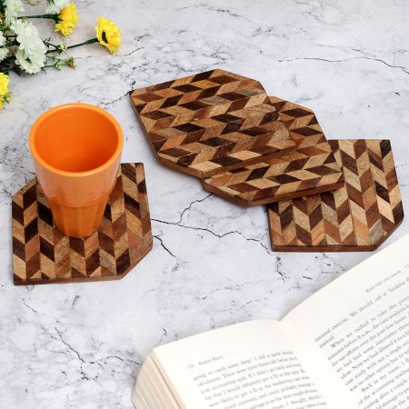 Handcrafted Brown Wooden Coasters Pack of 4